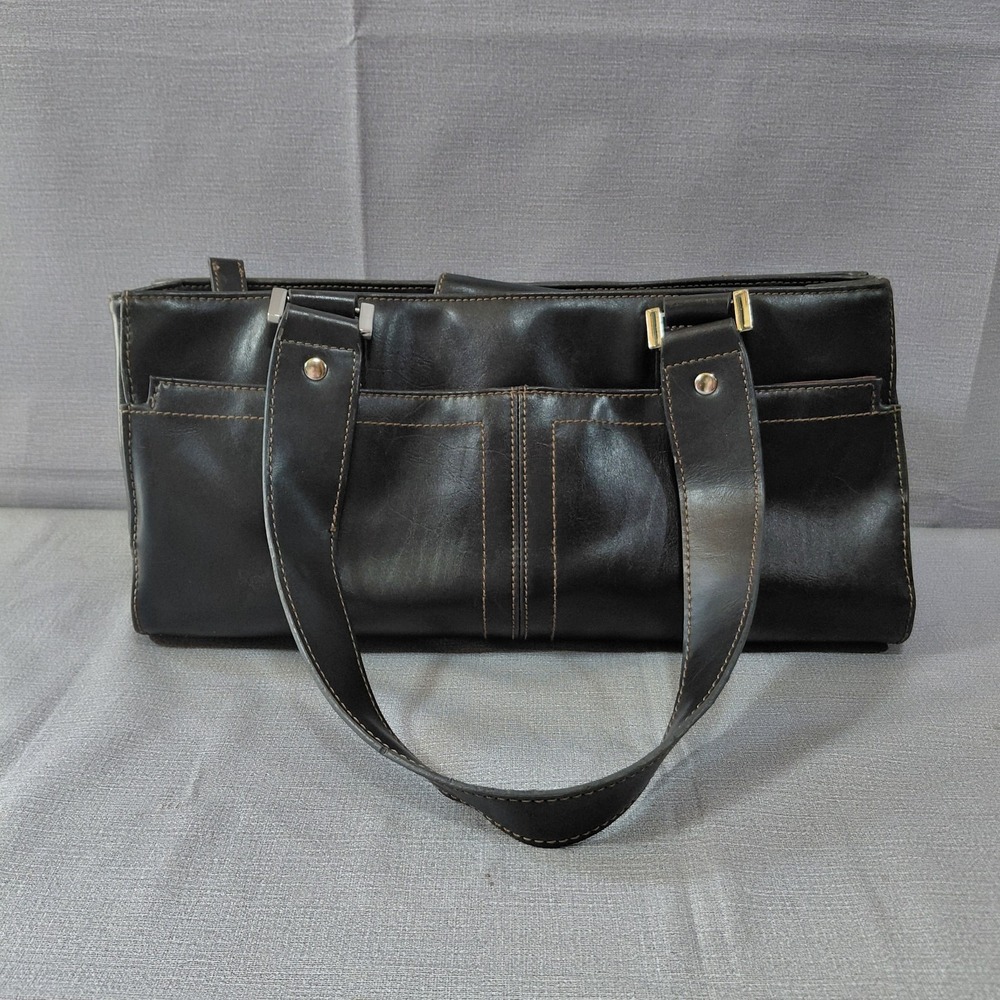 Y2K Mondani New York Faux Leather Shoulder Bag Satchel Handbag Double Straps